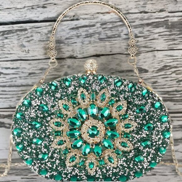 Evening Clutch Wedding Bag Green Purse Bridal Handbag Party Prom Ladies Fashion - Picture 9 of 10